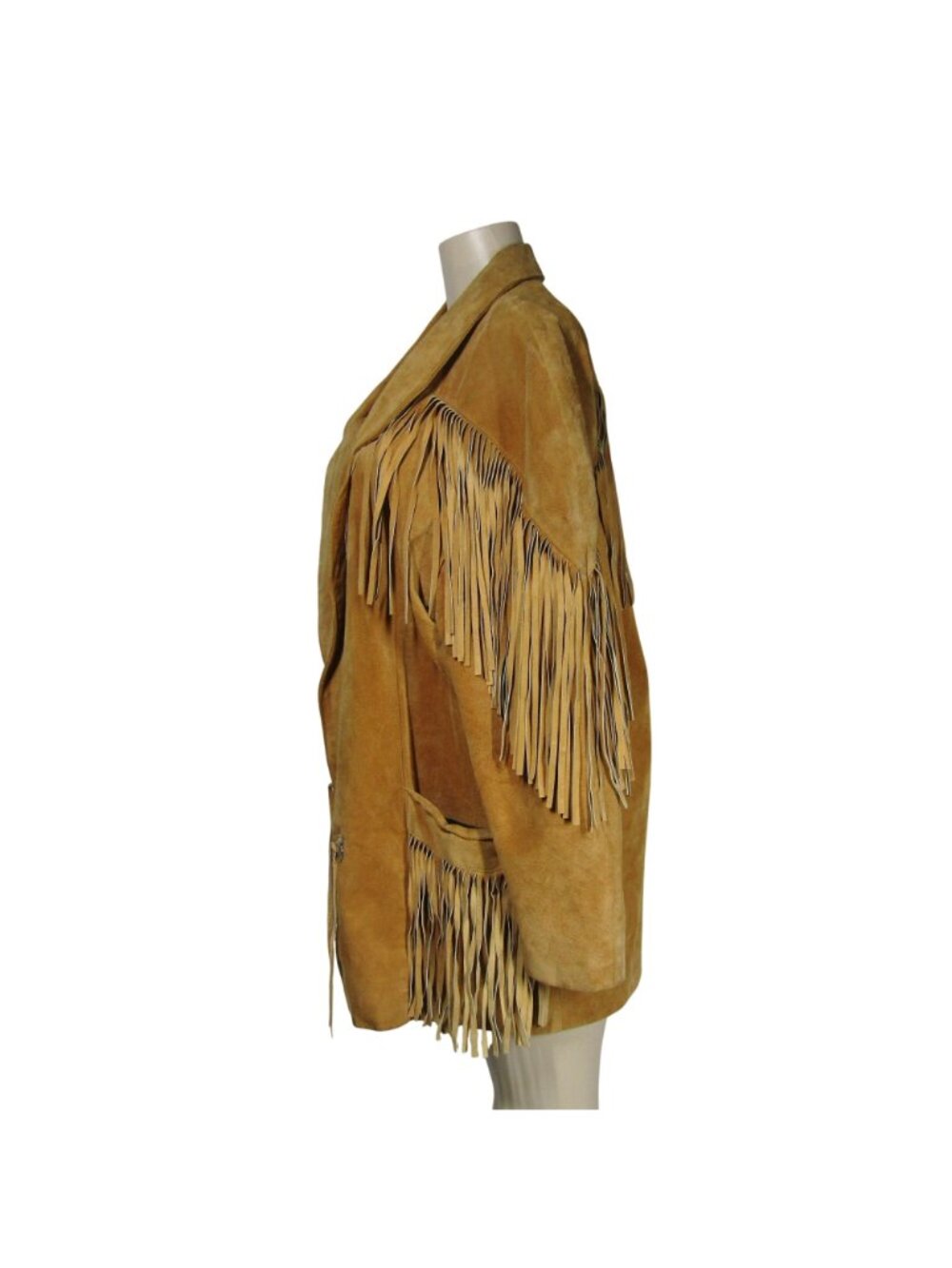 VTG Pig SUEDE Leather FRINGE 80s Caramel Brown Western Cowgirl Rodeo Jacket L - Picture 5 of 12
